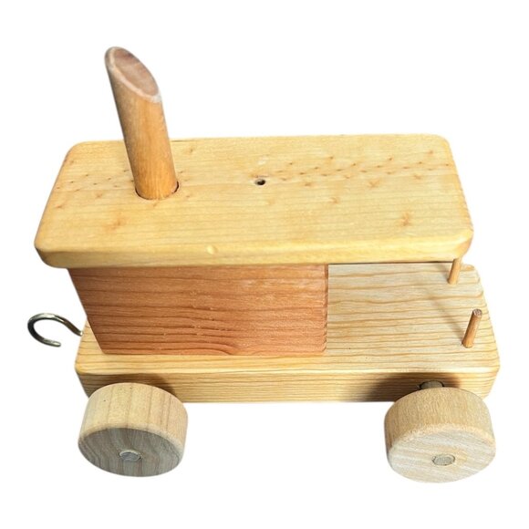 Vtg Wooden Train Set 4 Cars Rolling Locomotive Caboose Side Cars 32" Handmade - Picture 6 of 16